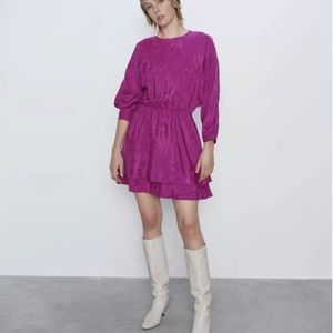 Zara Satin Jacquard pink dress S